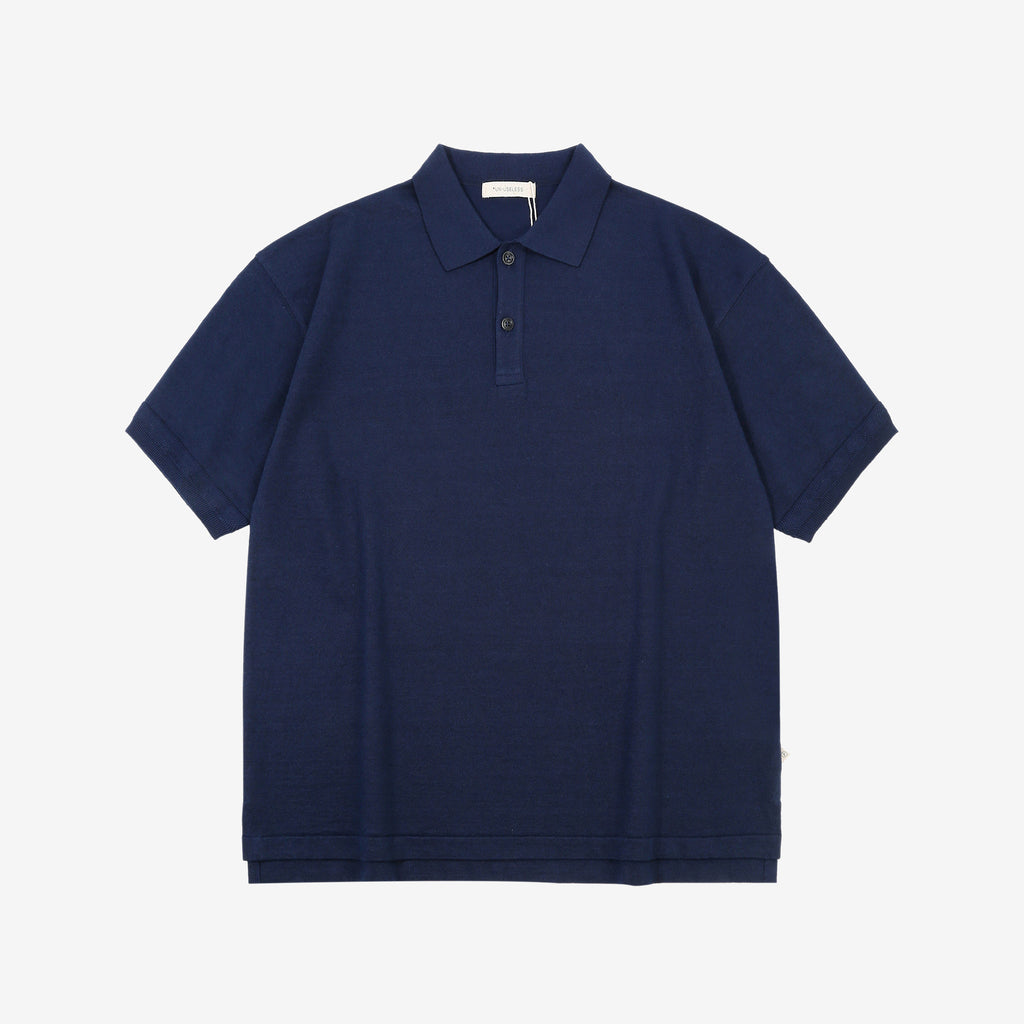 Un-Useless 170218 Plating Knit Linen Polo Shirt Made in Japan Navy Front