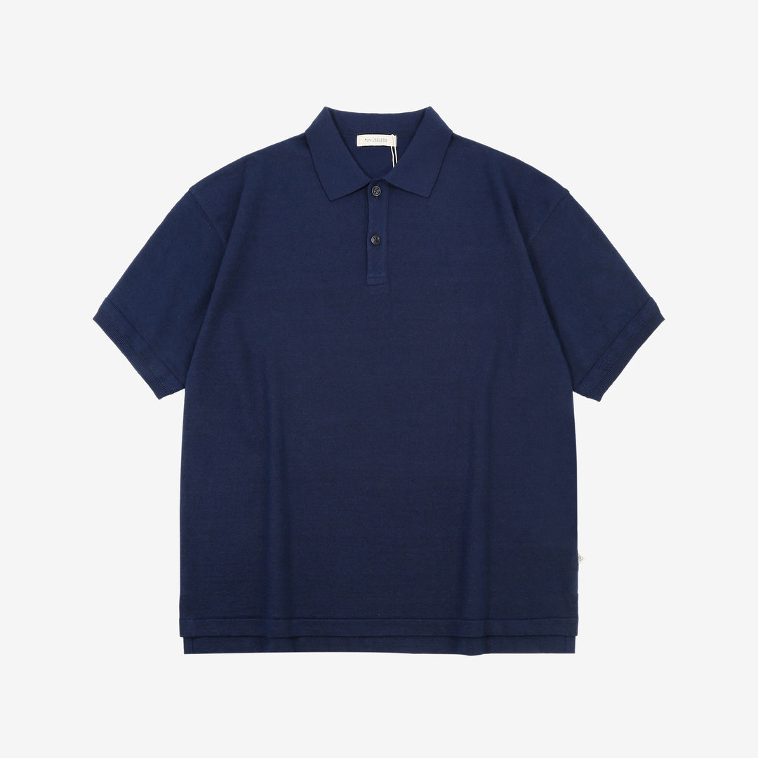 Un-Useless 170218 Plating Knit Linen Polo Shirt Made in Japan Navy Front