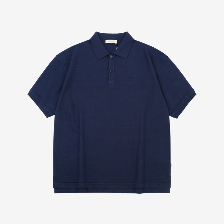 Un-Useless 170218 Plating Knit Linen Polo Shirt Made in Japan Navy Front