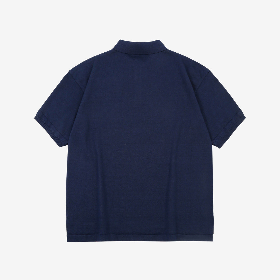 Un-Useless 170218 Plating Knit Linen Polo Shirt Made in Japan Navy Back