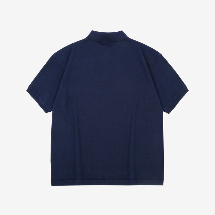 Un-Useless 170218 Plating Knit Linen Polo Shirt Made in Japan Navy Back