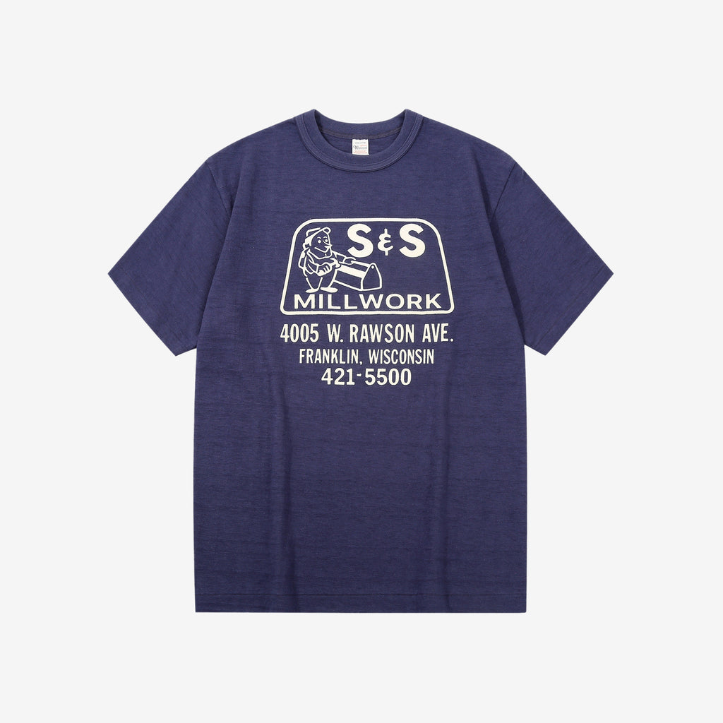 Warehouse Lot 4601 short sleeve shadow border slub yarn crew neck T-shirt made in Japan navy front view