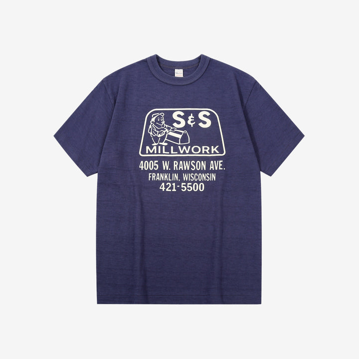 Warehouse Lot 4601 short sleeve shadow border slub yarn crew neck T-shirt made in Japan navy front view