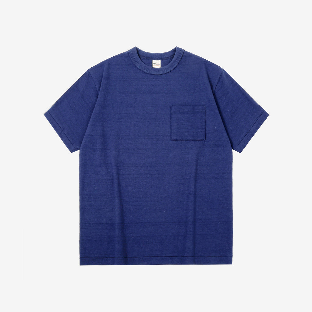 Warehouse Lot 4601 Shadow Border Slub Yarn Pocket T-Shirt Made in Japan Front View Navy