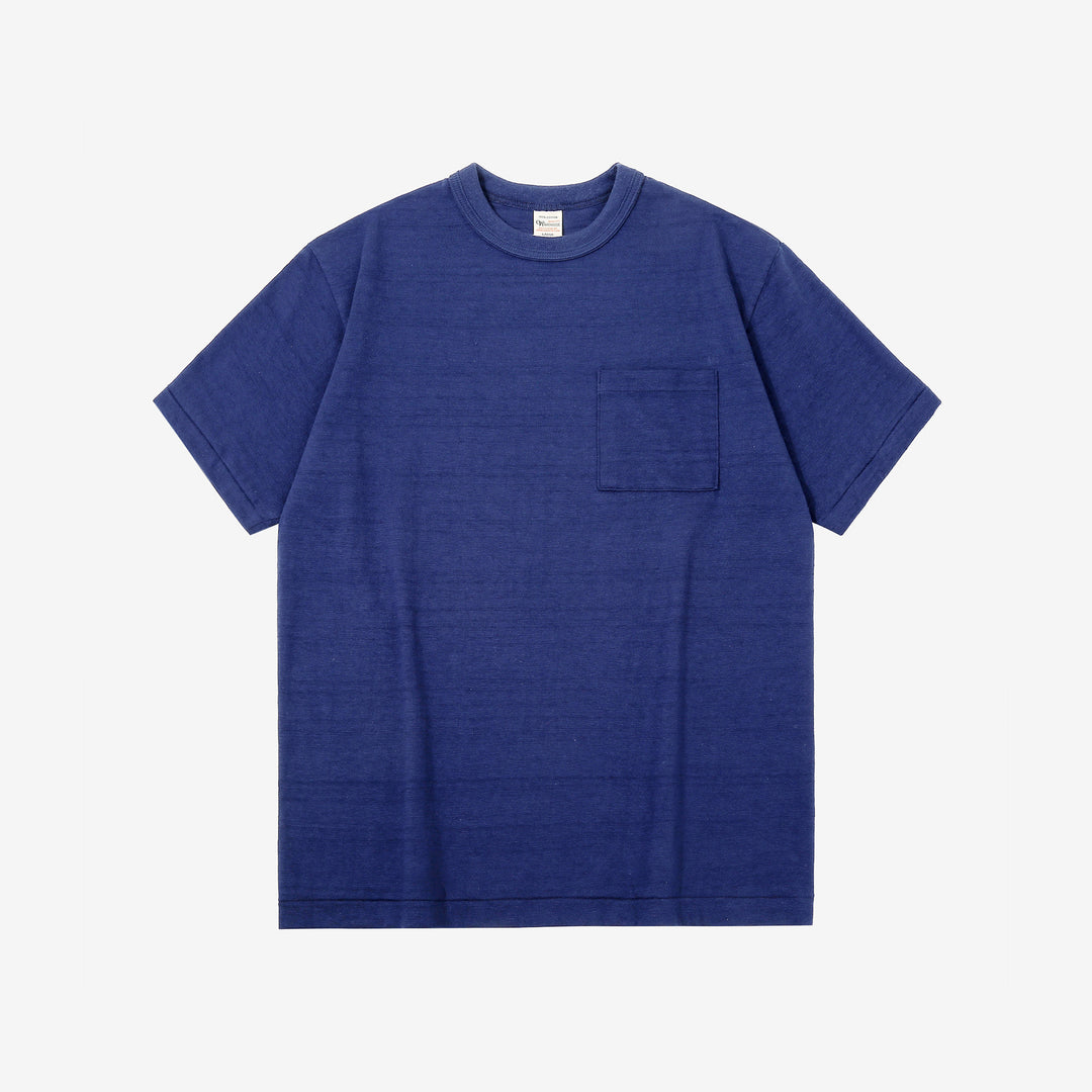 Warehouse Lot 4601 Shadow Border Slub Yarn Pocket T-Shirt Made in Japan Front View Navy