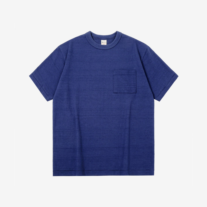 Warehouse Lot 4601 Shadow Border Slub Yarn Pocket T-Shirt Made in Japan Front View Navy