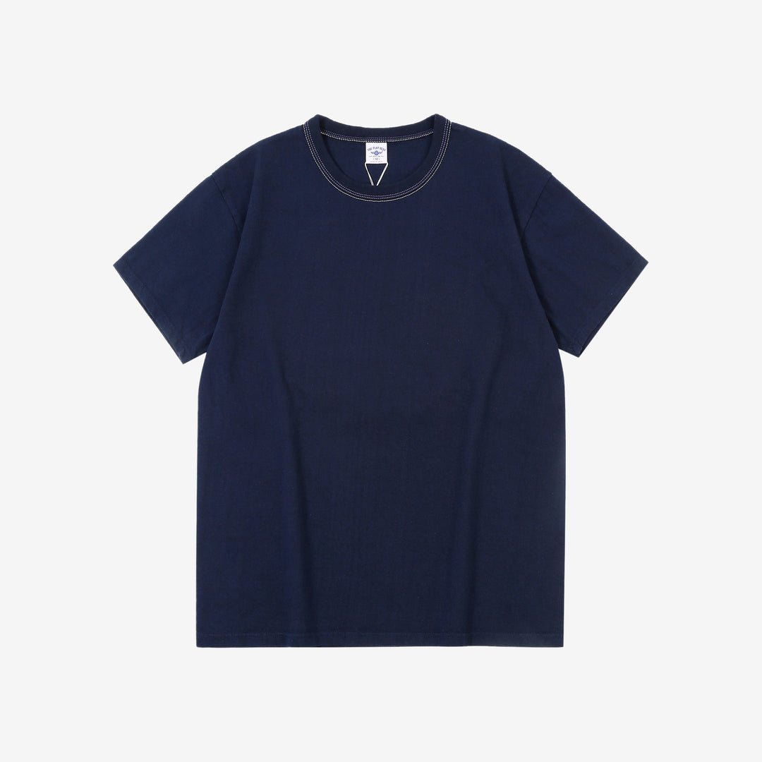 The Flat Head FN-THC-054SP eagle embroidery style print T-shirt navy front view