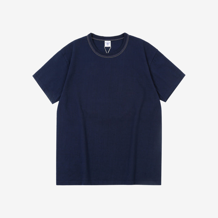The Flat Head FN-THC-054SP eagle embroidery style print T-shirt navy front view