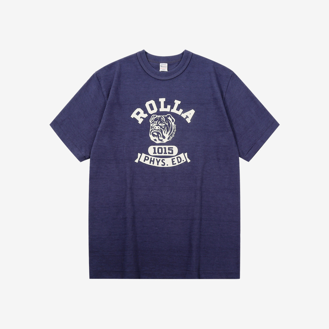 Warehouse Lot 4601 ROLLA shadow border slub yarn crew neck T-shirt knit made in Japan navy front view