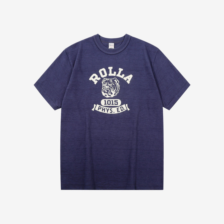 Warehouse Lot 4601 ROLLA shadow border slub yarn crew neck T-shirt knit made in Japan navy front view
