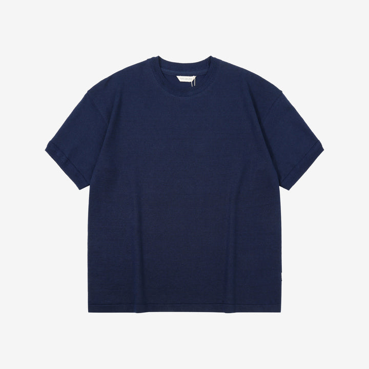 Un-Useless 170204 linen KNITEE short sleeve crew neck knit T-shirt made in Japan navy front view