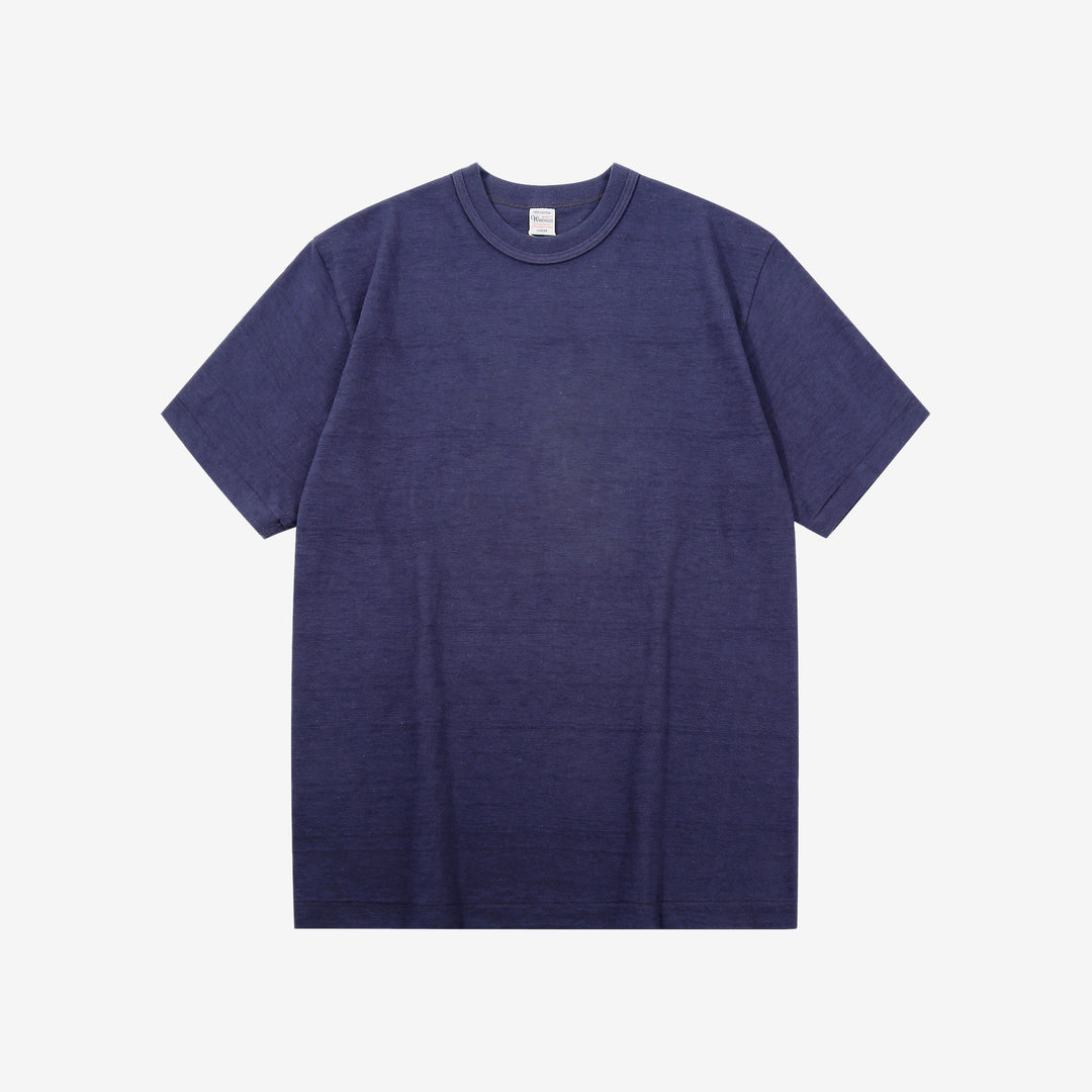 Warehouse Lot 4601 shadow border slub yarn crew neck T-shirt made in Japan navy front view