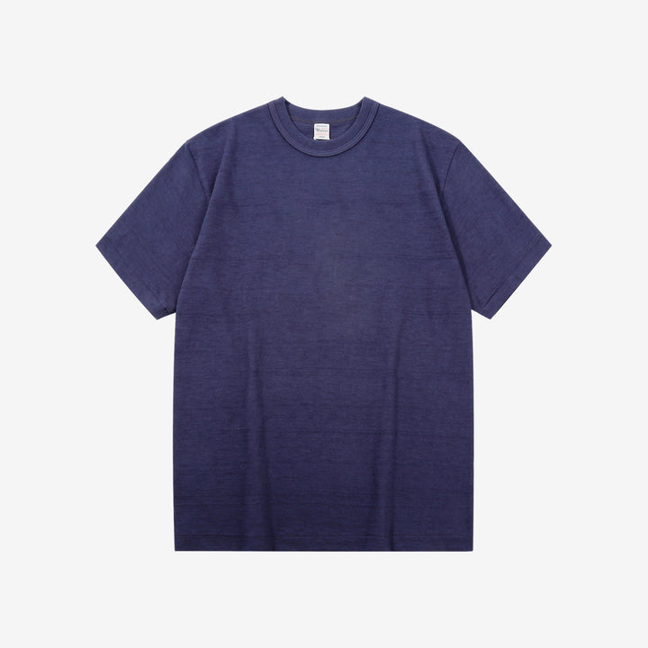 Warehouse Lot 4601 shadow border slub yarn crew neck T-shirt made in Japan navy front view