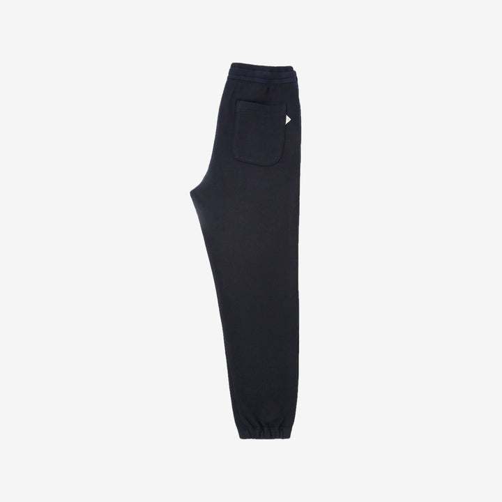 Un-Useless 170414 SWKNIT inlay knit sweatpants made in Japan tapered silhouette navy full view 