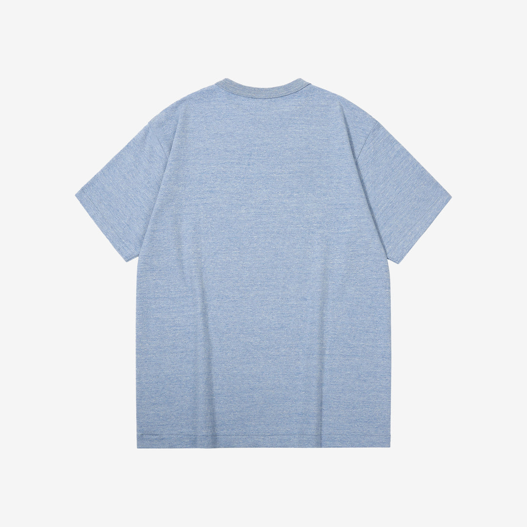 Warehouse Lot 4096 88/12 cotton rayon graphic T-shirt short sleeve crew neck made in Japan heather fabric navy back view