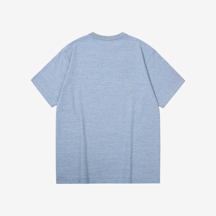 Warehouse Lot 4096 88/12 cotton rayon graphic T-shirt short sleeve crew neck made in Japan heather fabric navy back view