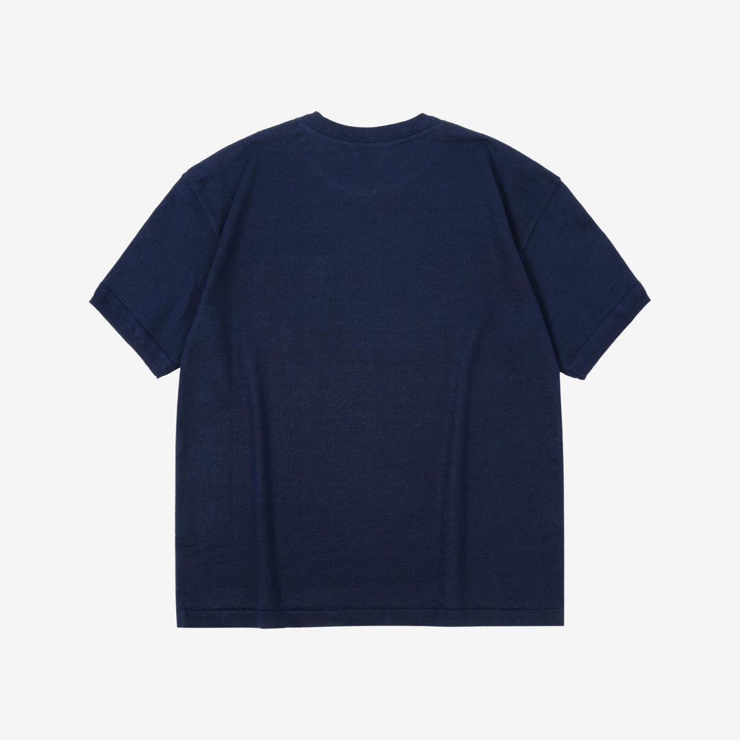 Un-Useless 170205 linen KNITEE short sleeve crew neck pocket knit T-shirt made in Japan navy back view