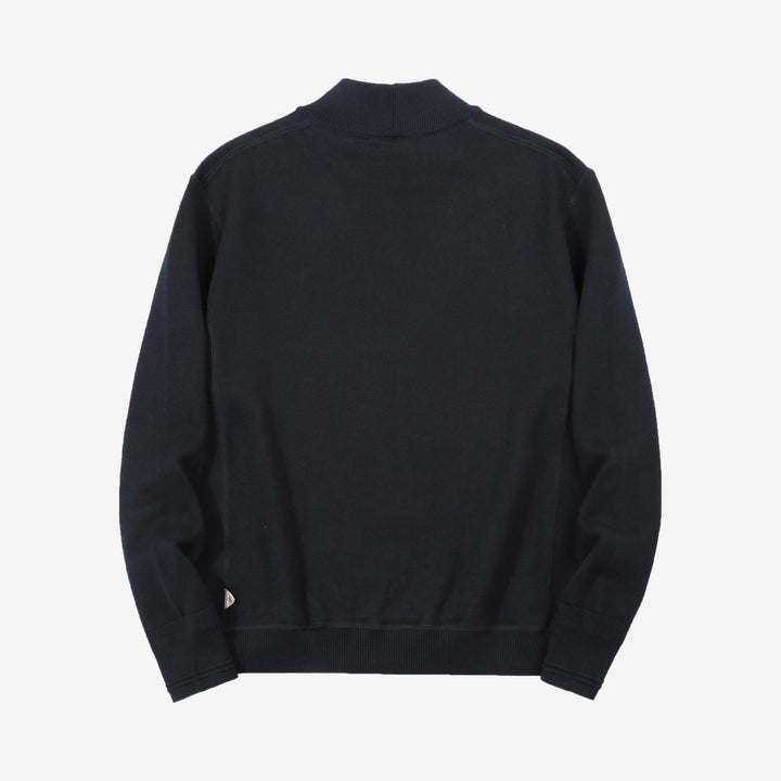 Un-Useless 170402 inlay knit mock neck sweatshirt made in Japan cotton knit navy back view