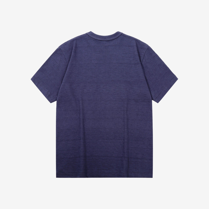 Warehouse Lot 4601 shadow border slub yarn crew neck T-shirt made in Japan navy back view