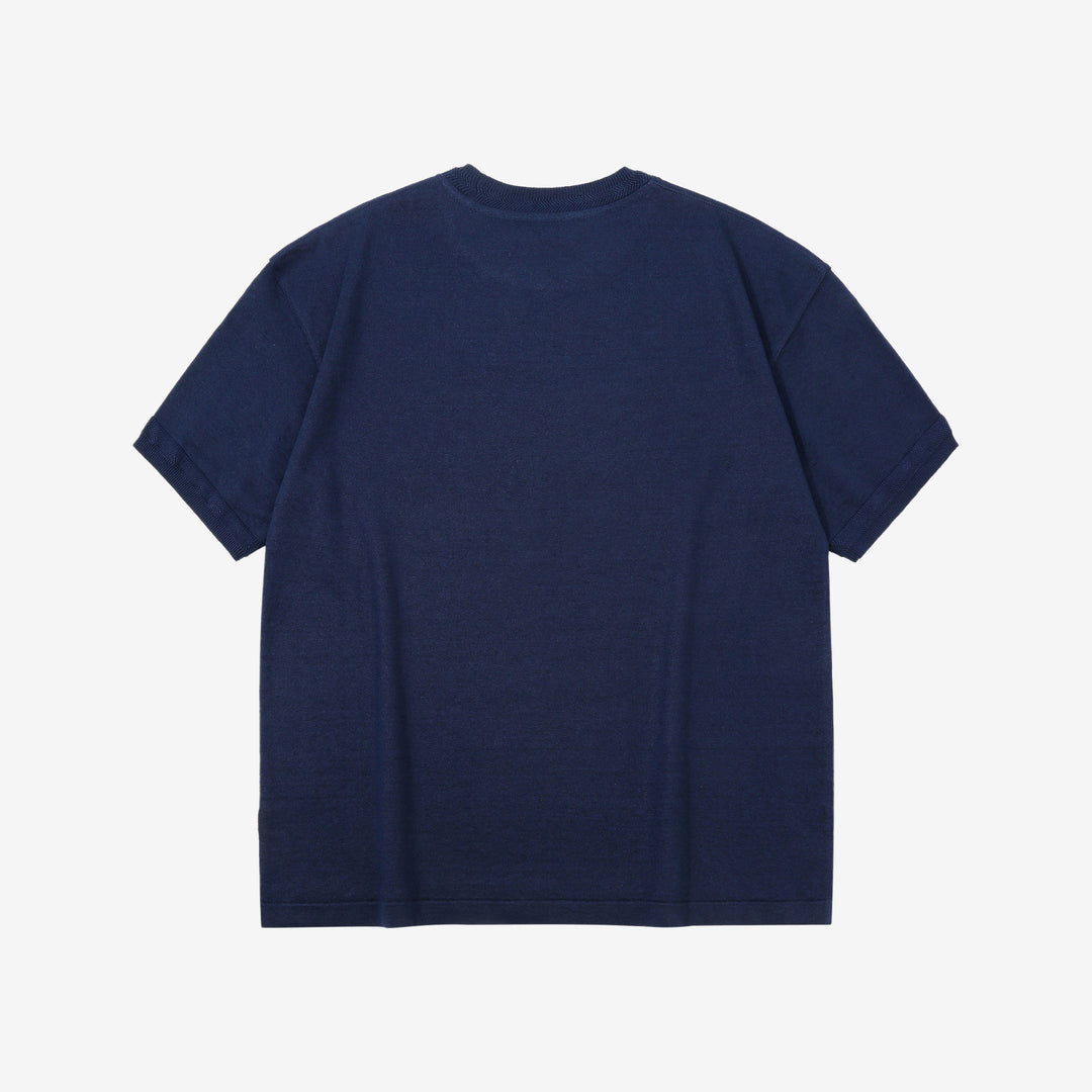 Un-Useless 170204 linen KNITEE short sleeve crew neck knit T-shirt made in Japan navy back view