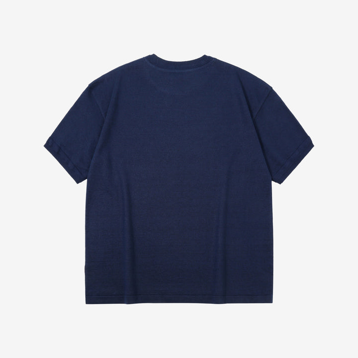 Un-Useless 170204 linen KNITEE short sleeve crew neck knit T-shirt made in Japan navy back view