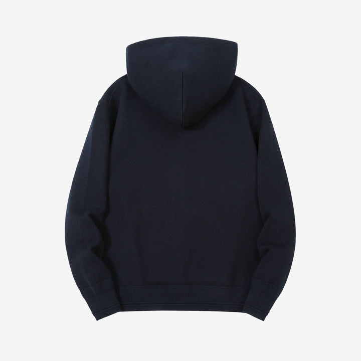 Un-Useless 170416 inlay knit full zip hoodie made in Japan SWKNIT zip hooded sweatshirt navy back view
