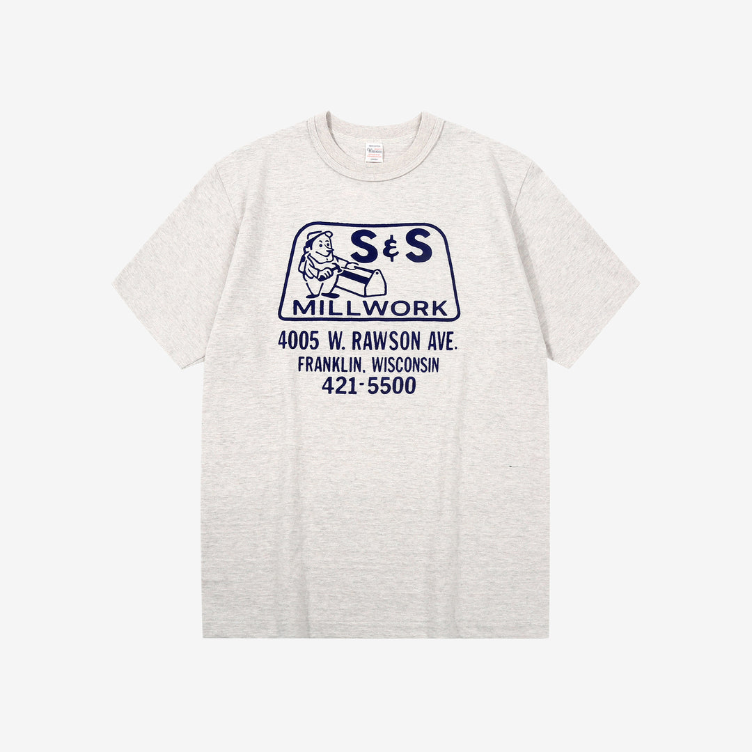 Warehouse Lot 4601 short sleeve shadow border slub yarn crew neck T-shirt made in Japan oatmeal front view