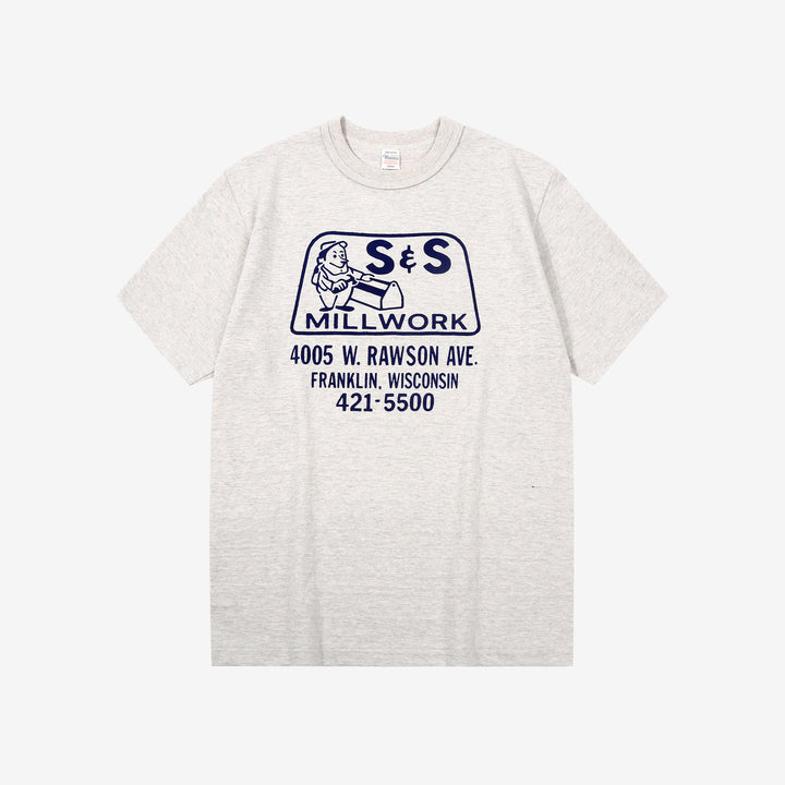 Warehouse Lot 4601 short sleeve shadow border slub yarn crew neck T-shirt made in Japan oatmeal front view