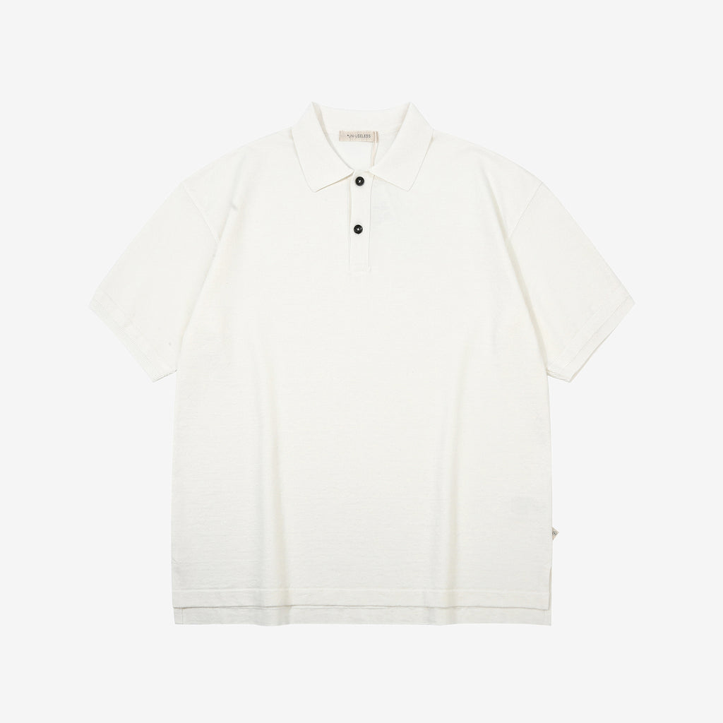 Un-Useless 170218 Plating Knit Linen Polo Shirt Made in Japan White Front