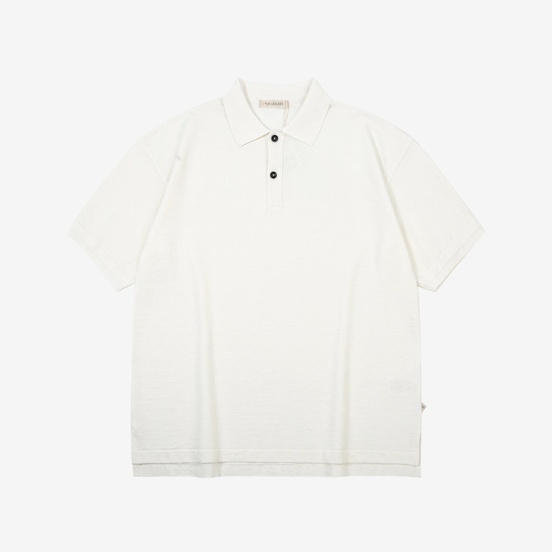 Un-Useless 170218 Plating Knit Linen Polo Shirt Made in Japan White Front
