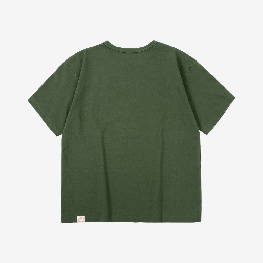 Boncoura High Density Heavyweight Pocket T-Shirt Made in Japan Olive Back View