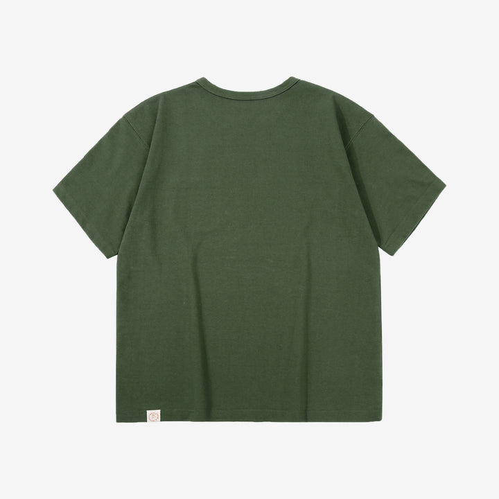 Boncoura High Density Heavyweight Pocket T-Shirt Made in Japan Olive Back View