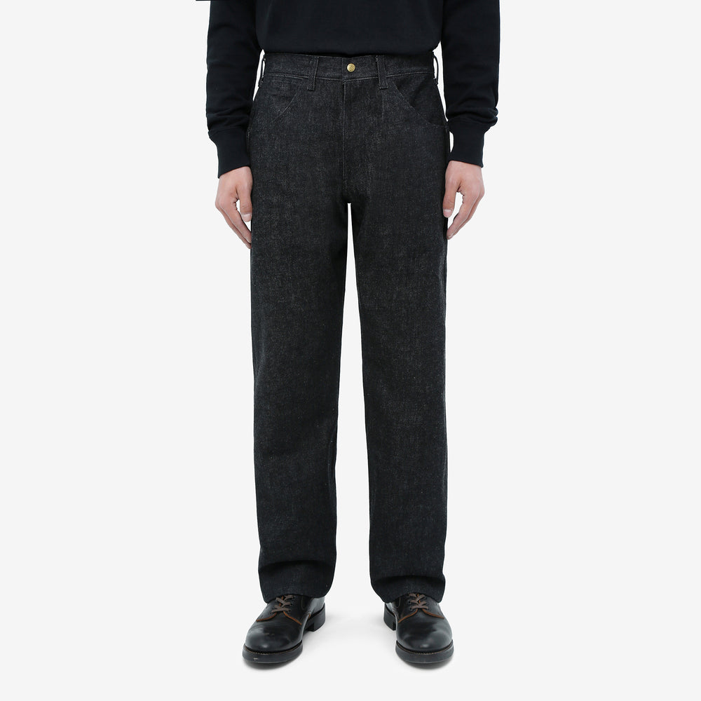 Boncoura black denim painter pants relaxed straight fit front view
