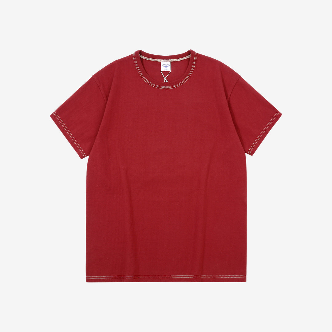 The Flat Head FN-THC-054SP eagle embroidery style print T-shirt light red front view