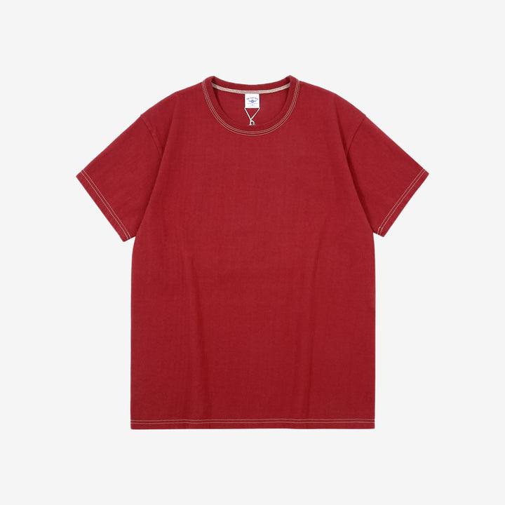 The Flat Head FN-THC-054SP eagle embroidery style print T-shirt light red front view