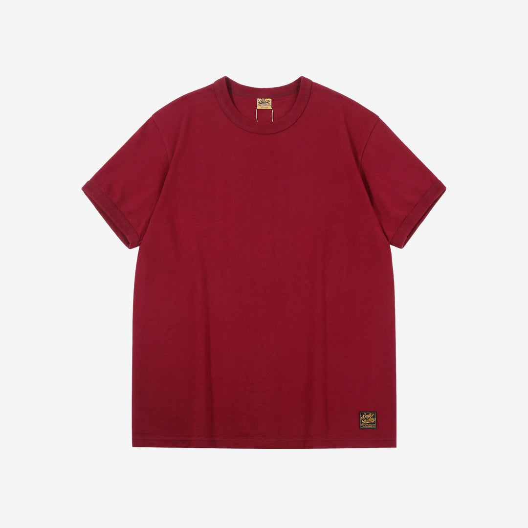 Deluxeware BSP-MNT01 10.5oz loopwheeled T-shirt with 5-needle binder neck, Mention Exclusive, made in Japan red front view
