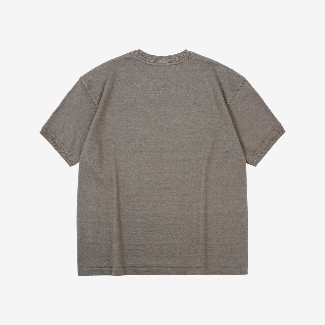 Un-Useless 170205 linen KNITEE short sleeve crew neck pocket knit T-shirt made in Japan charcoal front view