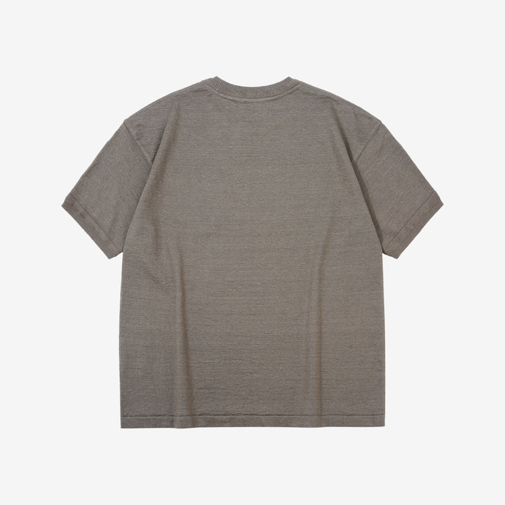 Un-Useless 170205 linen KNITEE short sleeve crew neck pocket knit T-shirt made in Japan charcoal front view
