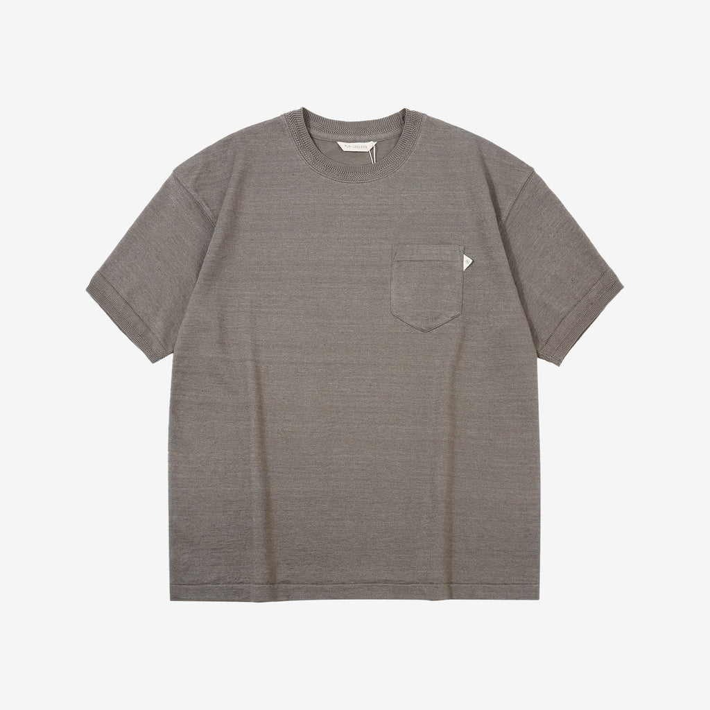 Un-Useless 170205 linen KNITEE short sleeve crew neck pocket knit T-shirt made in Japan charcoal front view