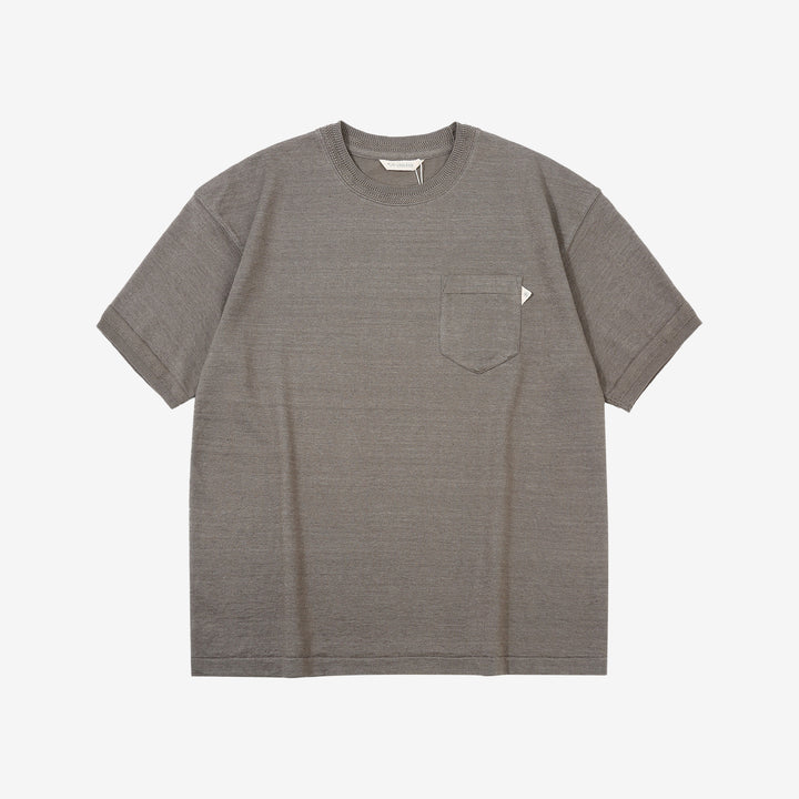 Un-Useless 170205 linen KNITEE short sleeve crew neck pocket knit T-shirt made in Japan charcoal front view