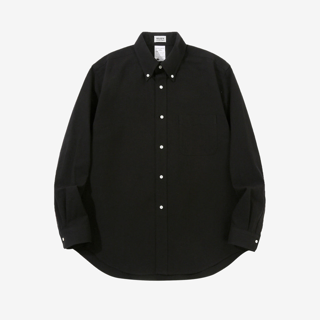 Wasew WSW-016 Schonherr loom button down oxford shirt made in Japan long sleeve cotton shirt black front view