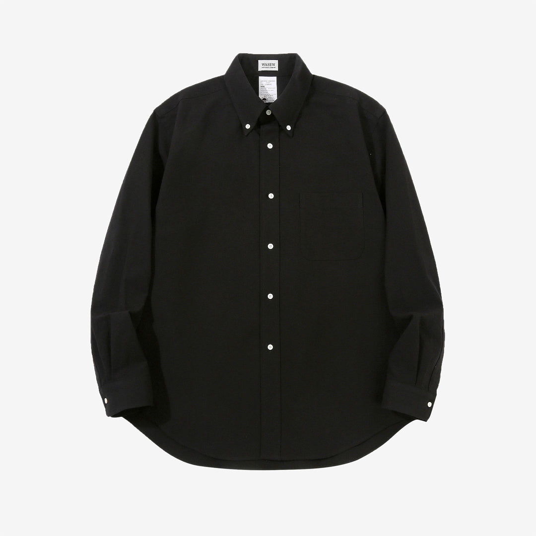 Wasew WSW-016 Schonherr loom button down oxford shirt made in Japan long sleeve cotton shirt black front view