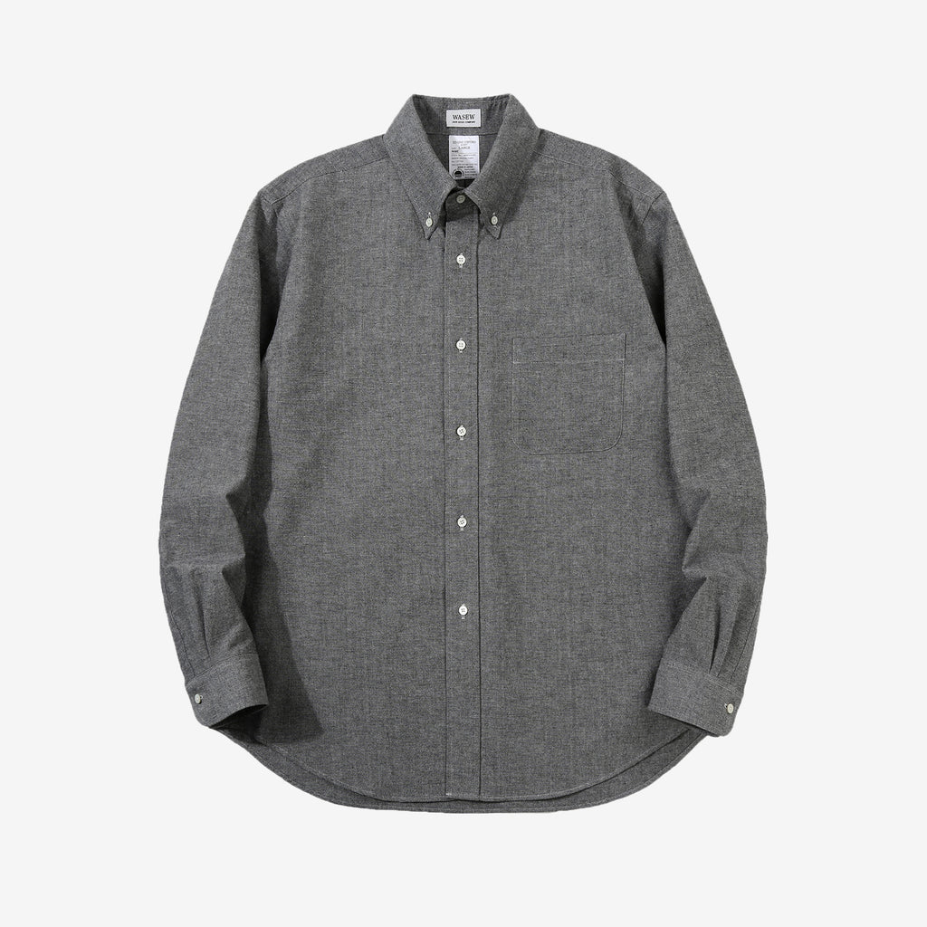 Wasew WSW-016 Schonherr loom button down oxford shirt made in Japan long sleeve cotton shirt grey front view