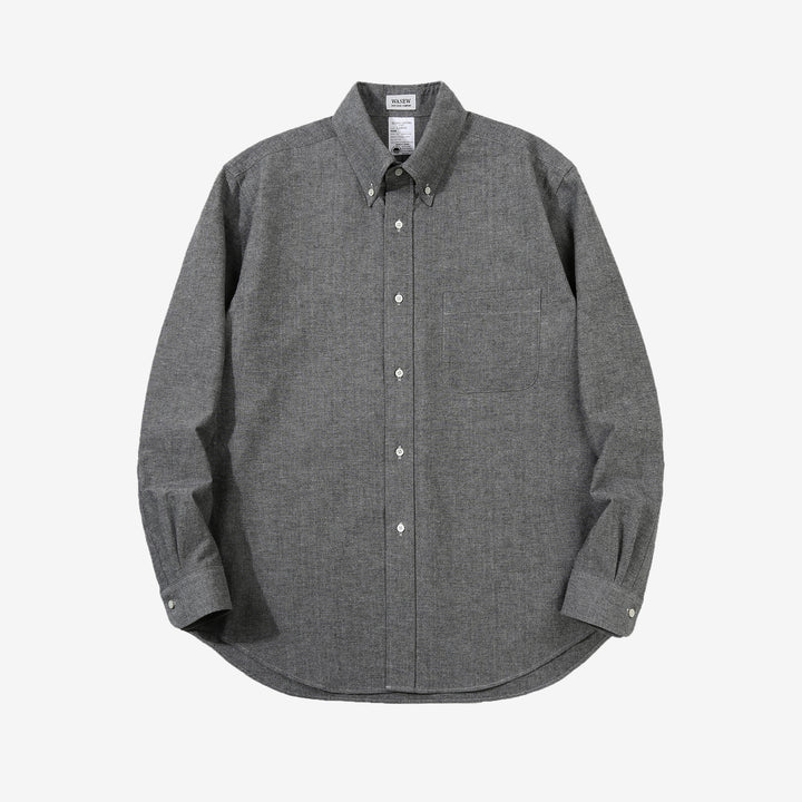 Wasew WSW-016 Schonherr loom button down oxford shirt made in Japan long sleeve cotton shirt grey front view