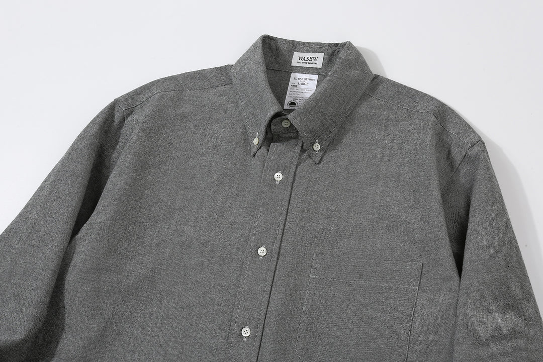 Wasew WSW-016 Schonherr loom button down oxford shirt made in Japan long sleeve cotton shirt grey collar