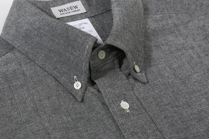 Wasew WSW-016 Schonherr loom button down oxford shirt made in Japan long sleeve cotton shirt collar close up