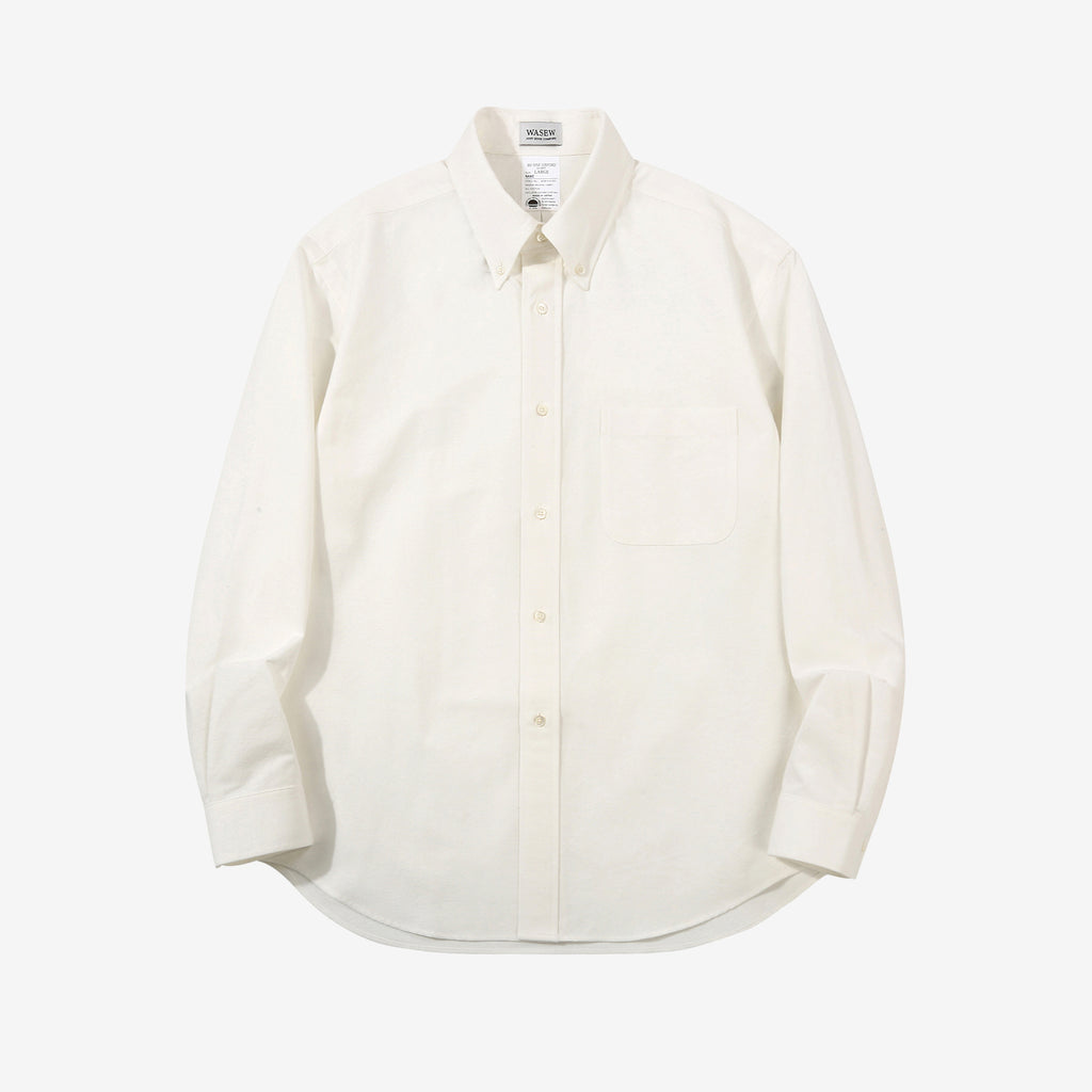 Wasew WSW-016 Schonherr loom button down oxford shirt made in Japan long sleeve cotton shirt white front view