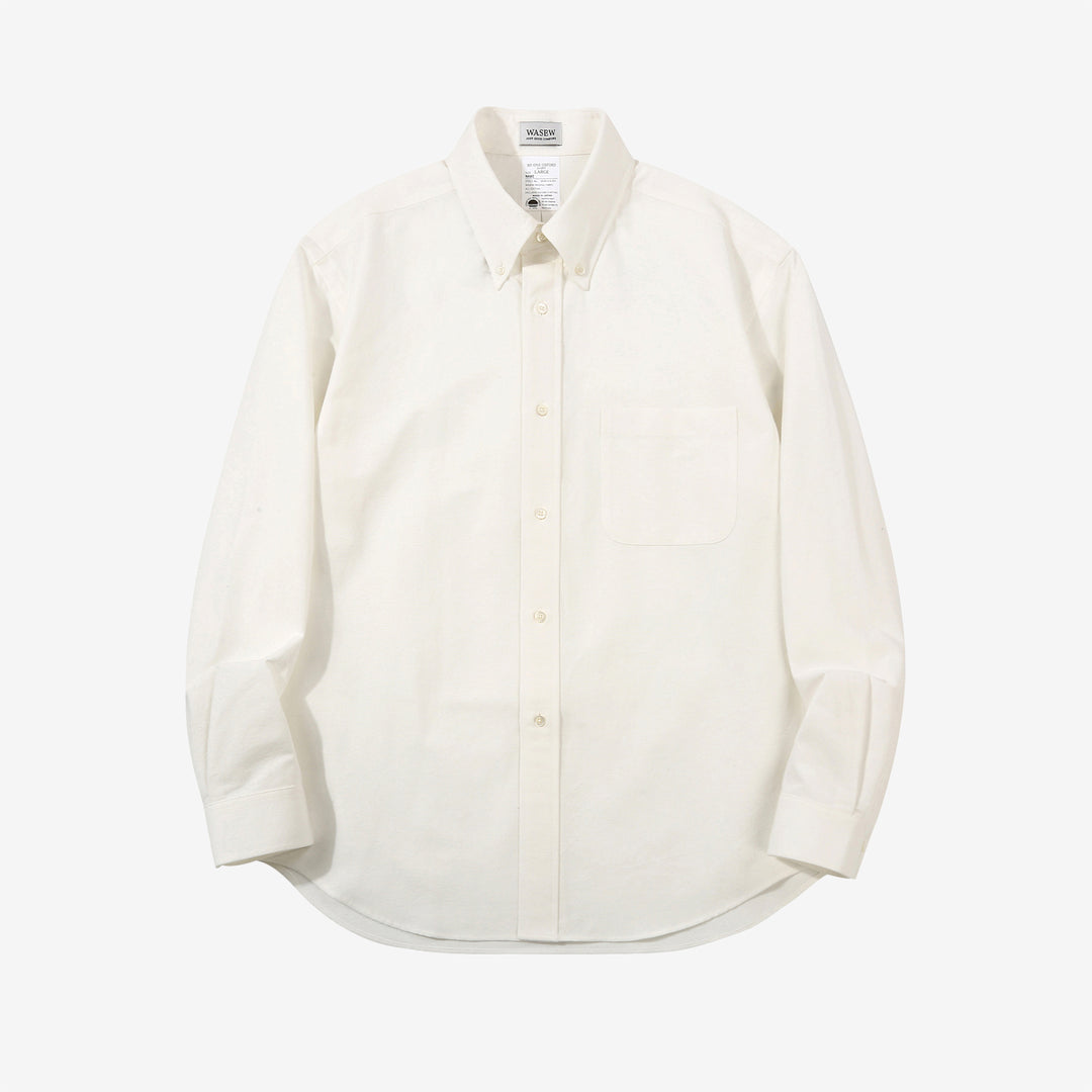 Wasew WSW-016 Schonherr loom button down oxford shirt made in Japan long sleeve cotton shirt white front view