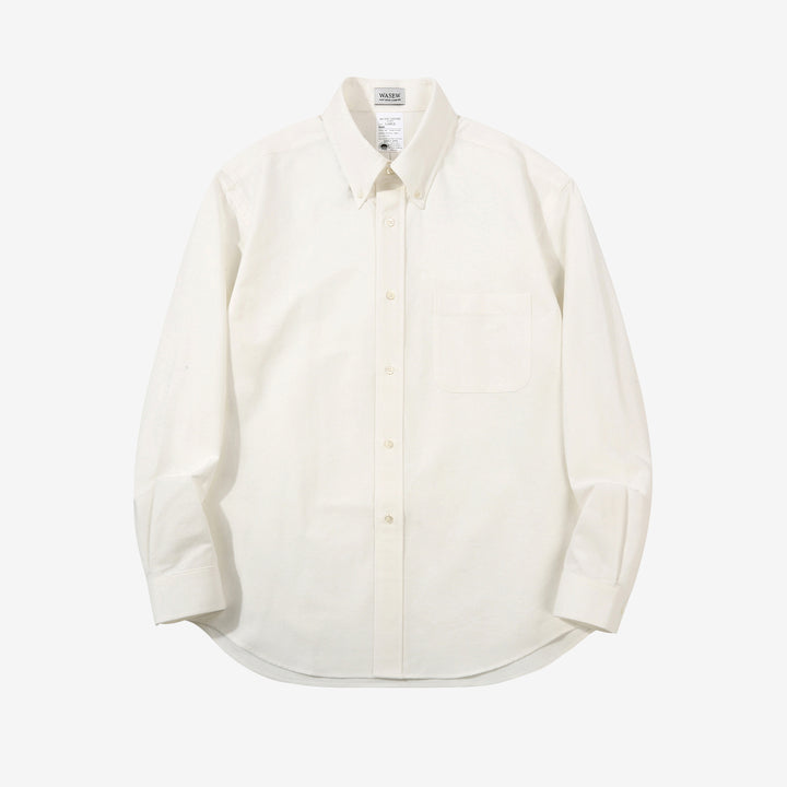 Wasew WSW-016 Schonherr loom button down oxford shirt made in Japan long sleeve cotton shirt white front view
