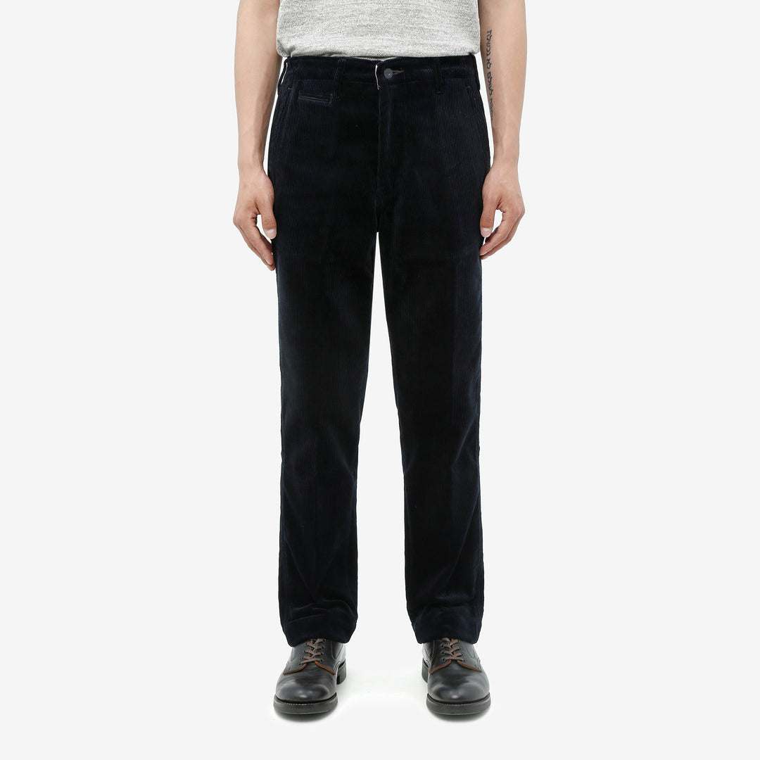 Boncoura 41 navy corduroy trousers relaxed tapered fit front view
